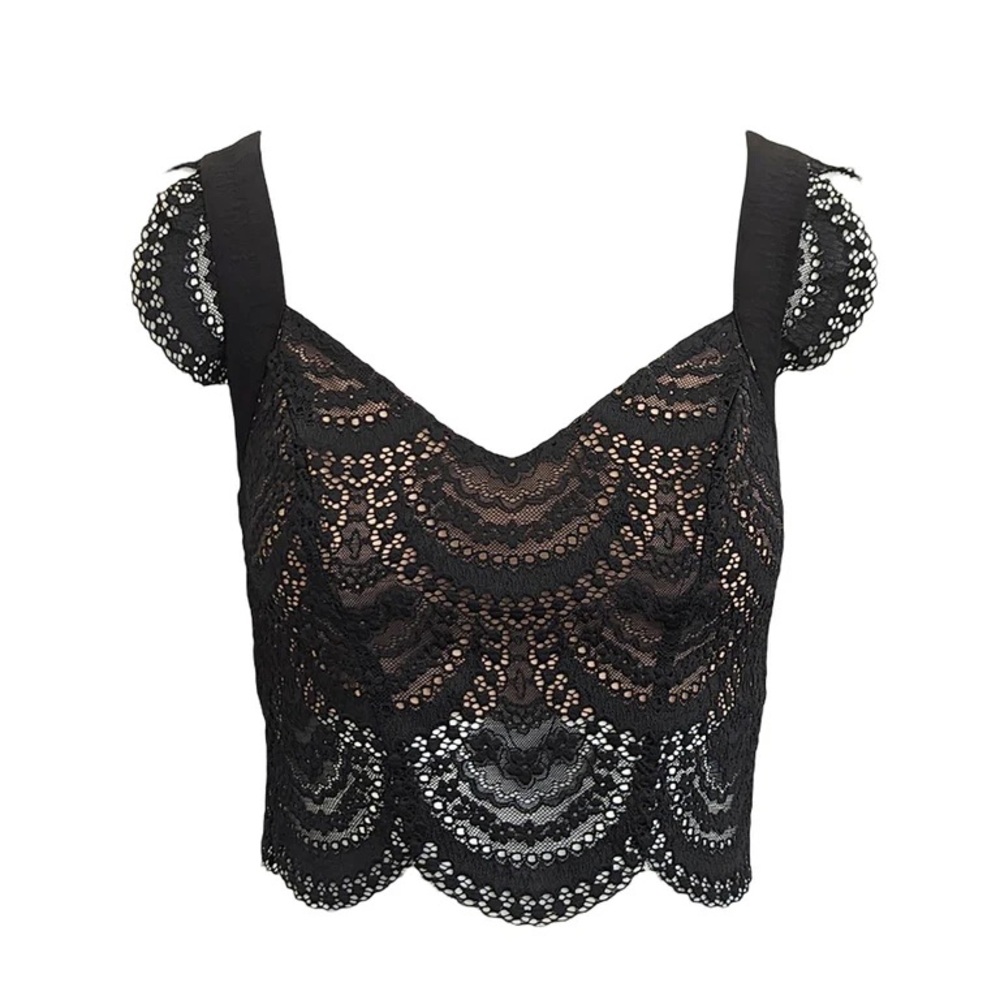 For Love and Lemons Rosalita Black Lace Crop Top